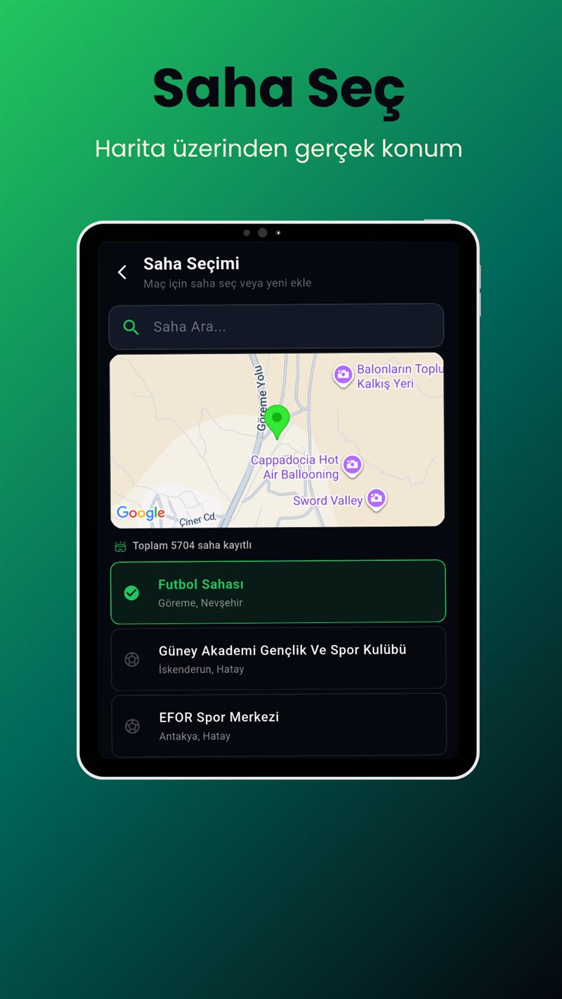 Futba — haritadan gerçek saha seç